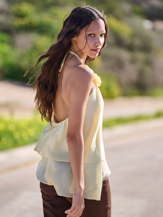 Women's Sleeveless Crop Top Yellow