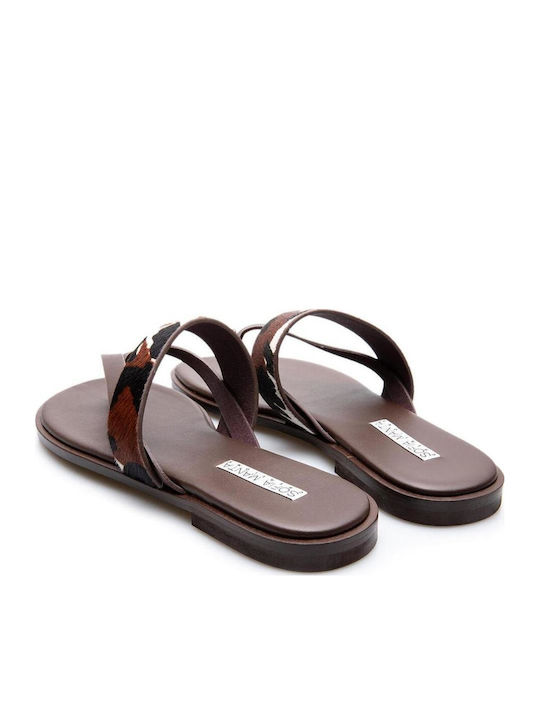 Leather Women's Flat Sandals Brown