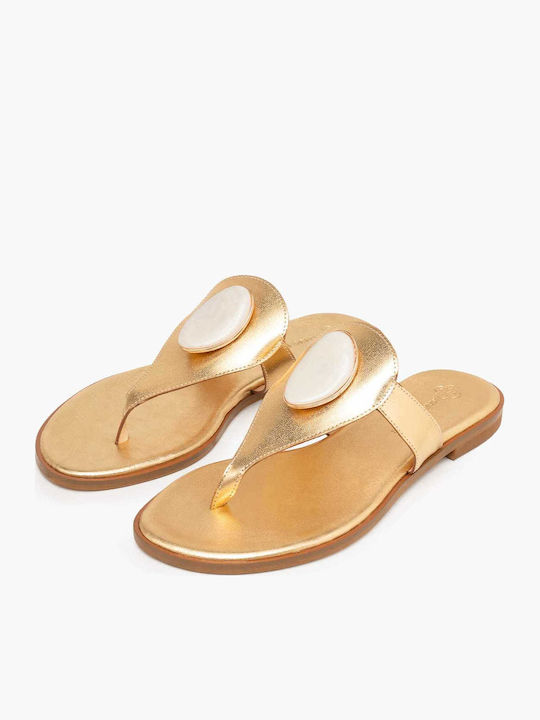 Leather Women's Flat Sandals Gold