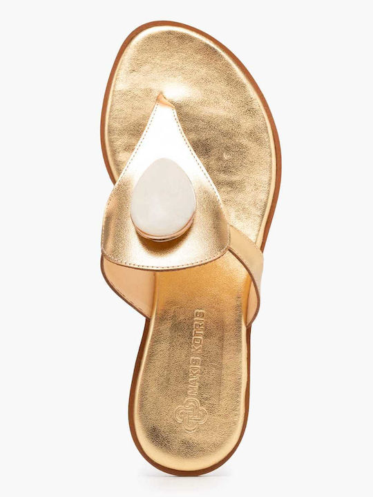 Leather Women's Flat Sandals Gold