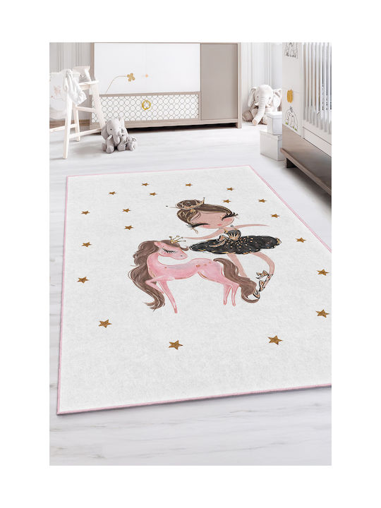 SteweHome Παιδικό Χαλί Μονόκερος Λευκό 60x100cm Πάχους 60mm