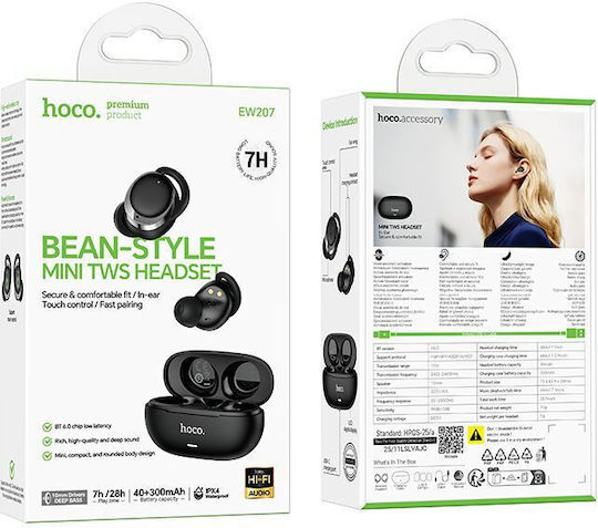 Hoco EW207 In-ear Bluetooth Handsfree Ακουστικά με Θήκη Φόρτισης Μαύρα