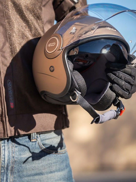 Garibaldi G21 Sunvisor Matt Coffee Κράνος Μηχανής Jet ECE 22.06 με Sunvisor