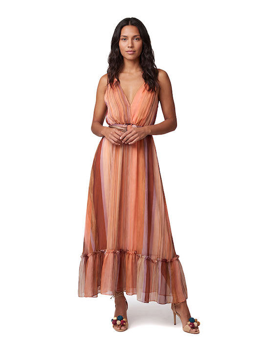 Summer Midi Dress Brown Pink Red