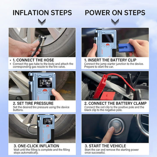 T700 Portable Car & Motorcycle Battery Starter 6000A with Power Bank Pump Flashlight 12V