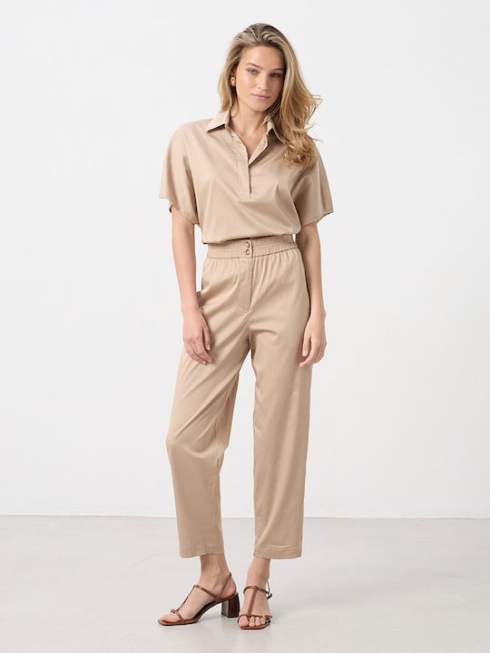 Damen Hochgebirge Stoffhose mit Gummiband in Regulärer Passform Beige