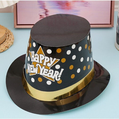 Pălărie Stil Lincoln Alista Home Happy New Year Model Cu Buline Accesoriu Petrecere De Anul Nou O Singură Mărime Carton Negru Auriu