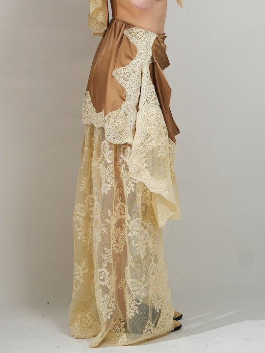 Satin High Waist Envelope Skirt Beige