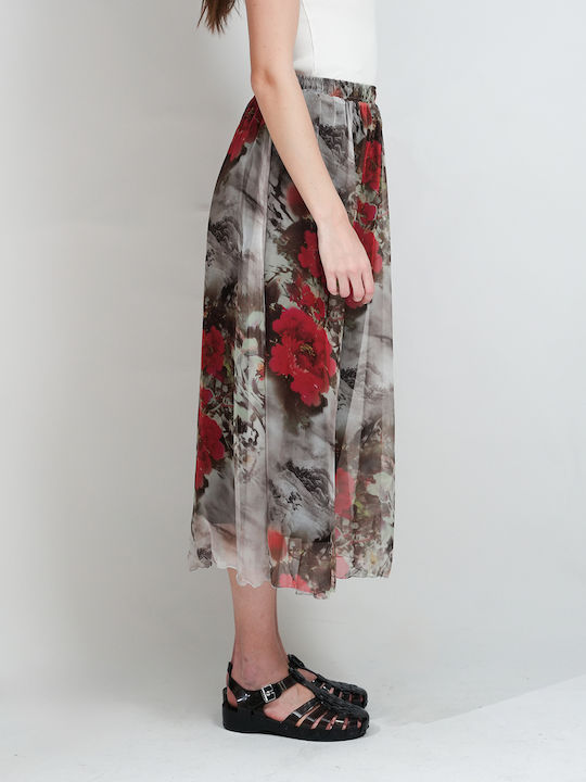 Ψηλόμεση Midi Φούστα Κλος Floral Πολύχρωμη