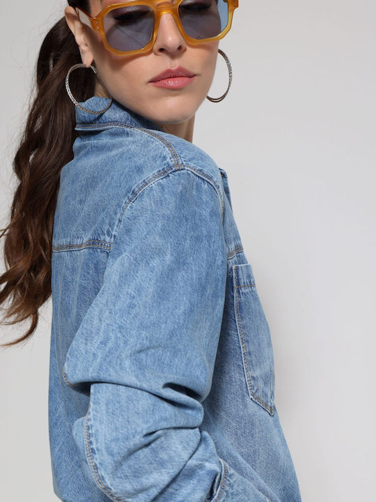 Long Sleeve Women's Denim Shirt Blue