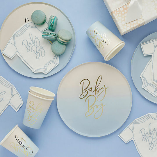 Paper Plates Sky Blue Ombre Baby Boy 8 Pieces