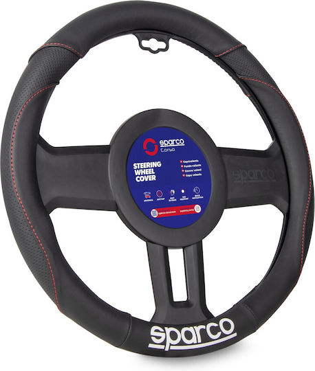 Sparco Κάλυμμα Τιμονιού Αυτοκινήτου Δερμάτινο Μαύρο