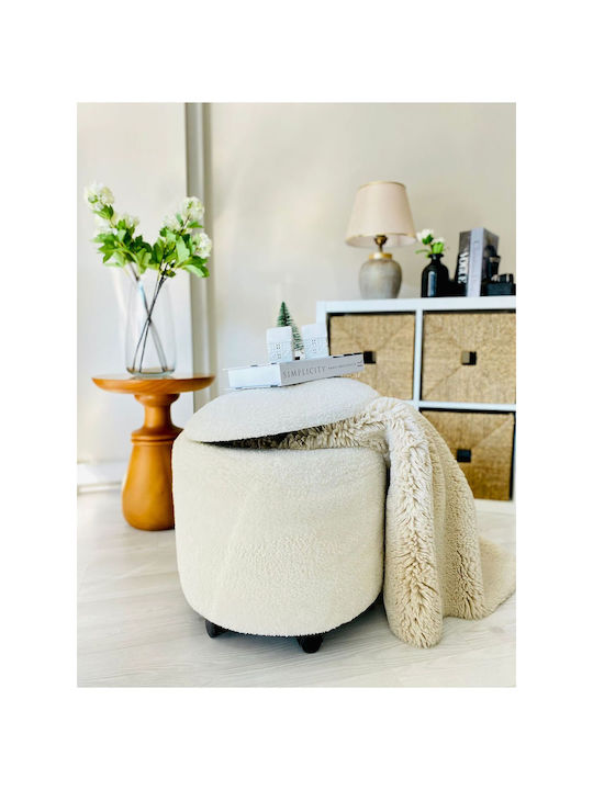 Living Room Folding Stool With Storage Space Upholstered In White Fabric