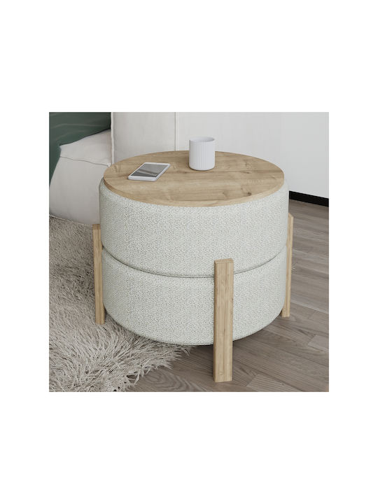 Living Room Wooden Ecru Stool 48x48x47cm