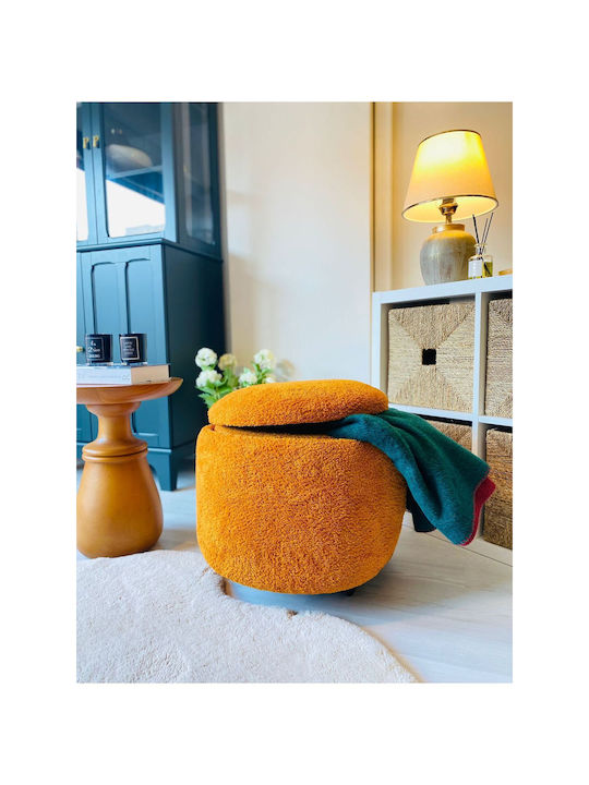 Living Room Folding Stool With Storage Space Upholstered In Orange Fabric 45x45x45cm
