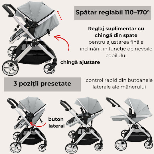 Kidizi Бебешка Количка 2 В 1 Подходяща За Новородено Сива