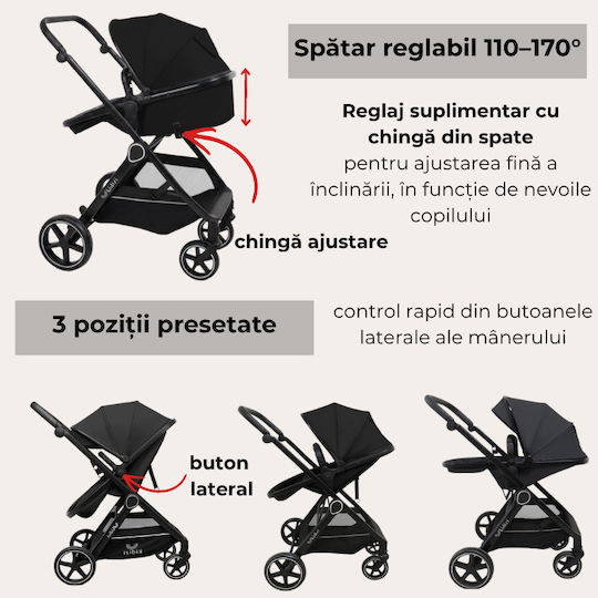 Kidizi Бебешка количка 2 в 1 Подходяща за новородено Черна