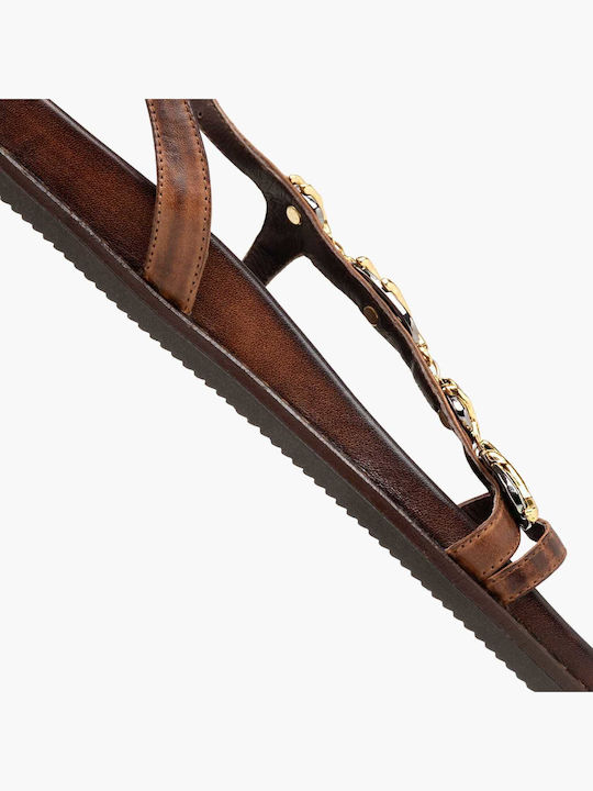Leather Women's Flat Sandals Brown