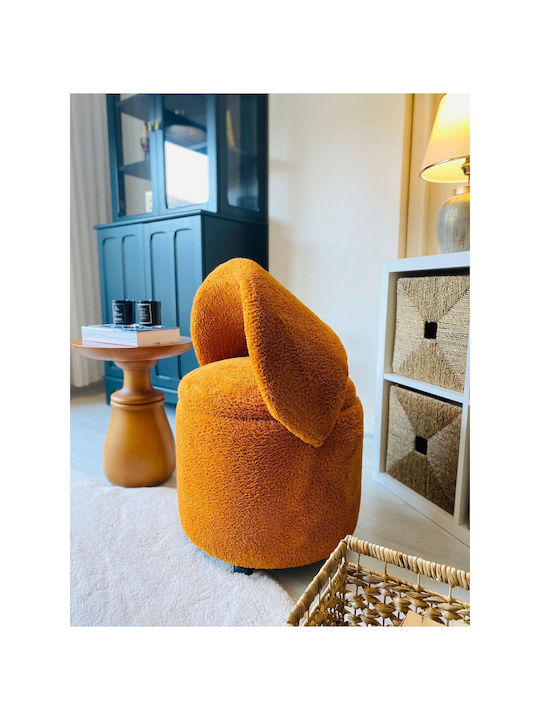 Living Room Folding Stool With Storage Space Upholstered In Orange Fabric