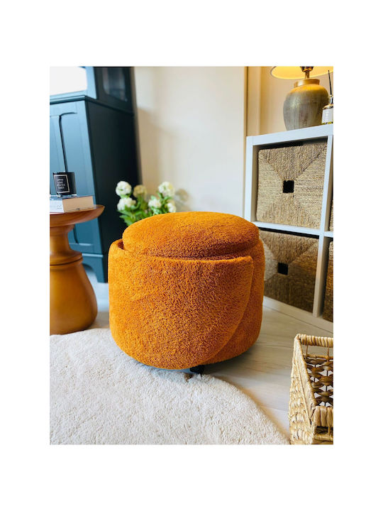 Living Room Stool With Storage Space Upholstered In Orange Fabric