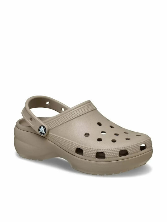 Crocs Classic Platform Clog Γυναικεία Ανατομικά Σαμπό Μπεζ