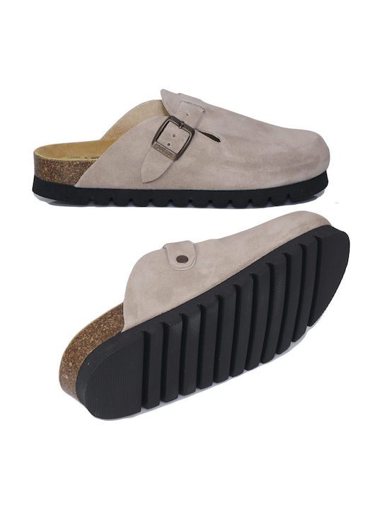 Plakton Damentliche Leder-Holzschuhe Anatomisch Beige