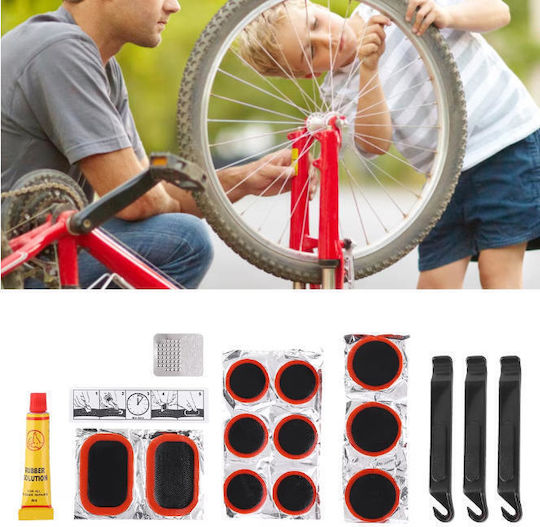 Kit De Reparare A Anvelopelor De Bicicletă Plasturi Adeziv Și Leviere 13 Bucăți