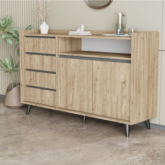 Sideboard aus Massivholz mit Schubladen Beige 140x40x88cm Sideboard aus Massivholz mit Schubladen Beige 140x40x88cm