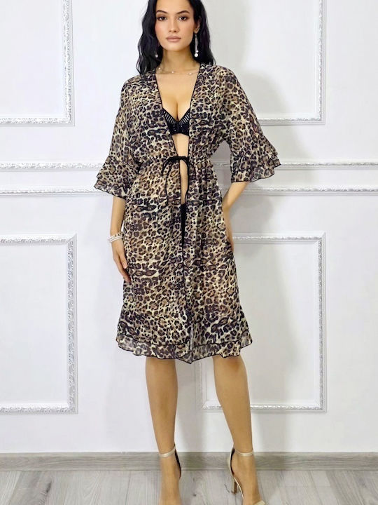 Damen Kaftan Für Strand Leopard Muster