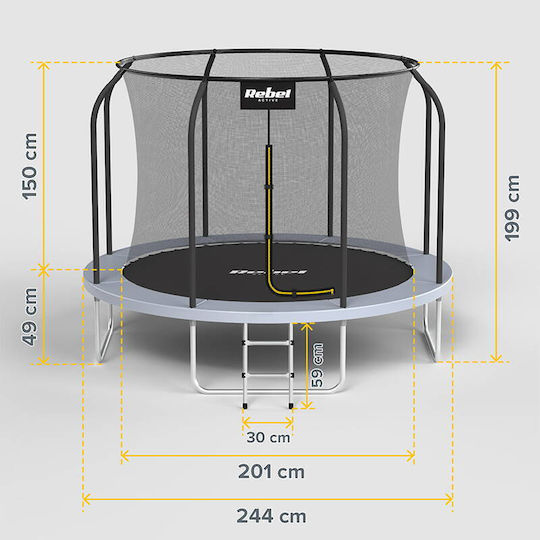 Rebel Outdoor Trampoline Diameter 244cm With Protective Net And Black Ladder