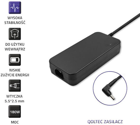 Qoltec ADAPTER Зарядно за лаптоп 180W 19V 9.5Спецификация за Asus с Отделяем Кабел за Захранване