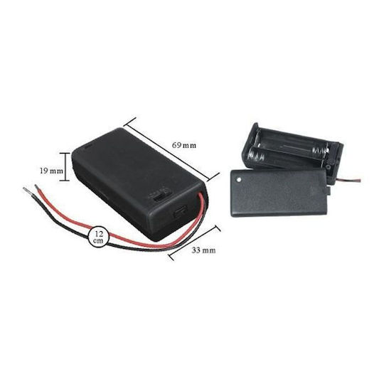 Set 5 Batteriehalter 2 X AA 12 Cm Kabel Ein/Aus Schalter Schwarzer Kunststoffgehäuse Set 5 Stück