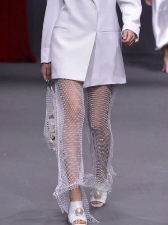 Pantaloni Dama Din Țesătură Alb