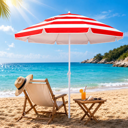 ForHome Folding Beach Umbrella Diameter 2m with UV Protection Red