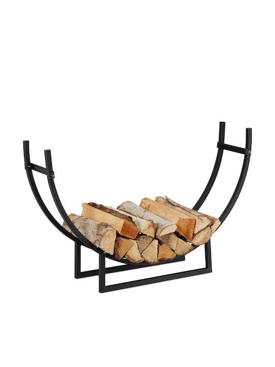 Relaxdays Μεταλλικό Καλάθι Αποθήκευσης Ξύλων 55x21x92cm Μαύρο