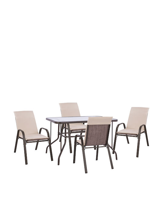Outdoor Dining Set 5 Pieces Brown with Pillows