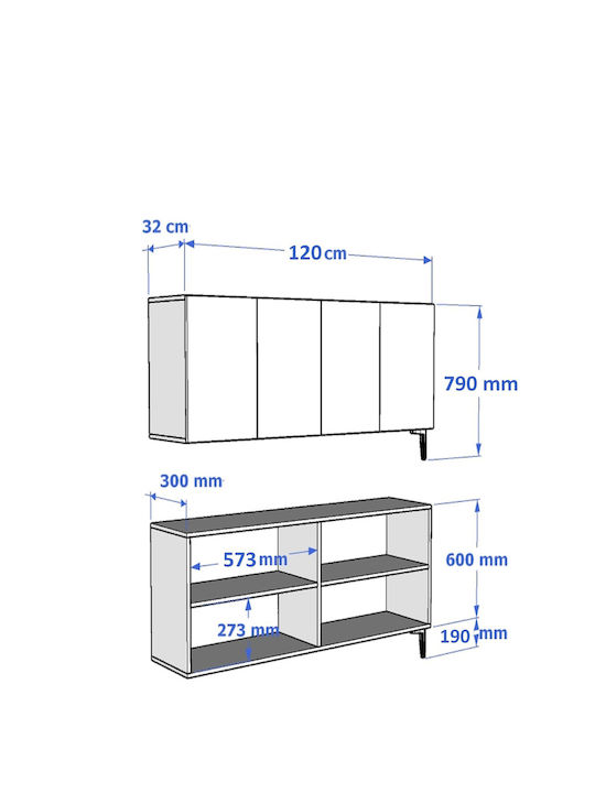Sideboard Holz Grau 120x32x79cm