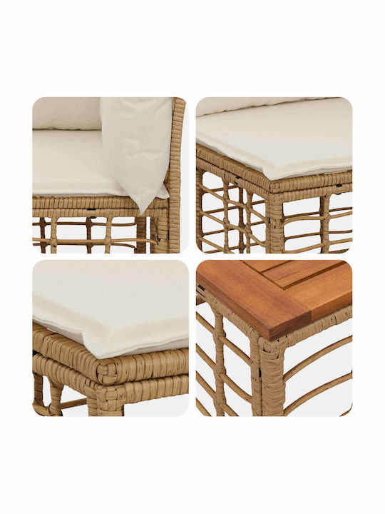 Garten- und Outdoor-Möbelsets Typsatz Wohnbereich 9 Stück Natur und Creme Weiß mit Kissen