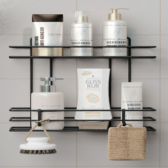 Femmit Metallic Self-Adhesive Bathroom Shelf 2 Tiers Black 25.6x10.5cm