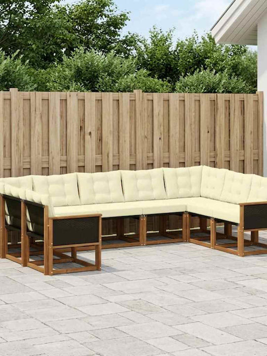 Γωνιακός Καναπές Εξωτερικού Χώρου Ξύλινος με Μαξιλάρια 304x187.5x73cm