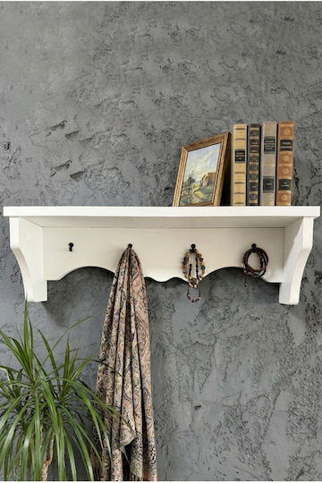 SteweHome Κρεμάστρα Τοίχου Ξύλινη Λευκή 60x14x14cm