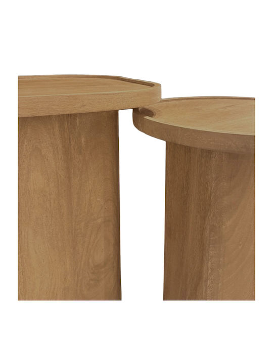 Round Side Table Cubist Wooden Natural 2 Pieces 40x40x50cm
