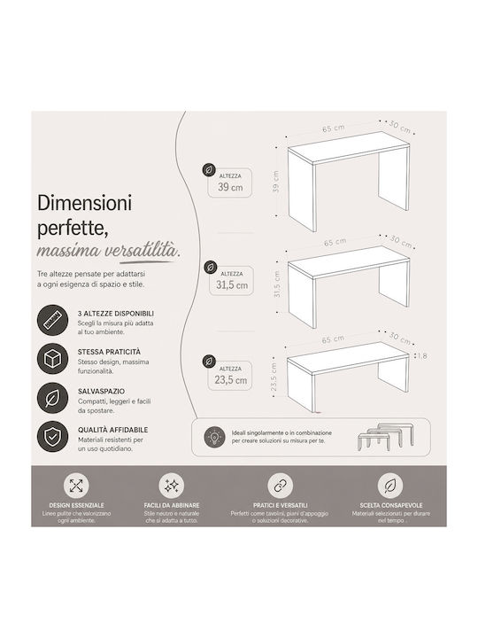 Set Zigon Rectangular Din Lemn Culoare Moka 3 Bucăți L65xL30xÎ39cm