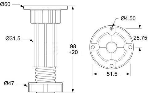 Ποδι Πλαστικο Κουζινας Volpato Μαυρο 245-10#1002α## 100μμ