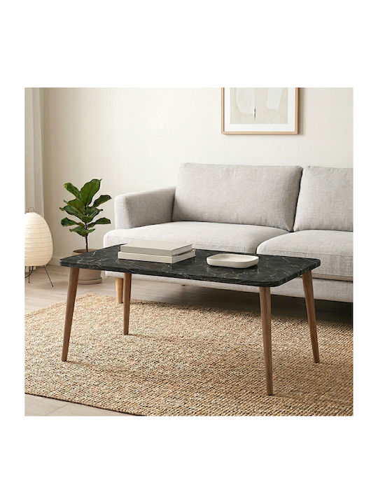 Rectangular Central Coffee Table Plane Made of Solid Wood Black Marble Effect W90xD55xH41cm