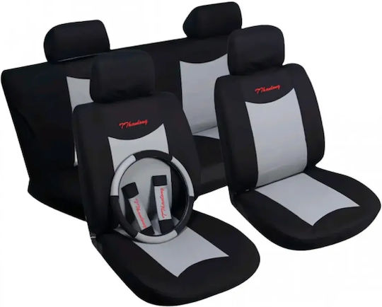Complete Set 10 Pieces Universal Car Seat Covers Steering Wheel And Seatbelt Covers Polyester Black Blue