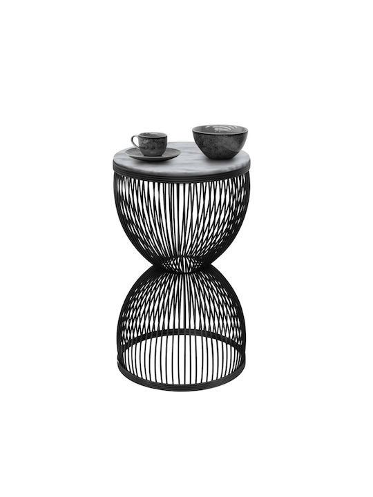 Round Side Table Stella Wooden Black with White Marble Effect M34.5xL34.5xH56.5cm