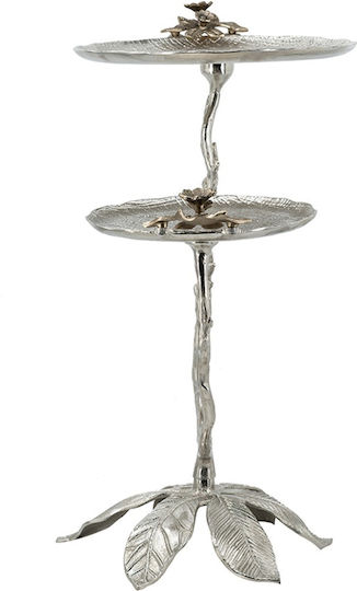 Masă Laterală Rotundă Branch Metalică Argintie L66xl40,6xÎ76,2cm