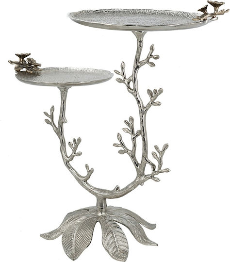 Masă Laterală Rotundă Branch Metalică Argintie L66xl40,6xÎ76,2cm