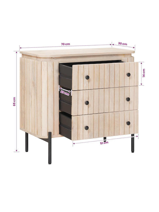 Wooden Bedroom Chest of Drawers With 3 Drawers 70x30x65cm